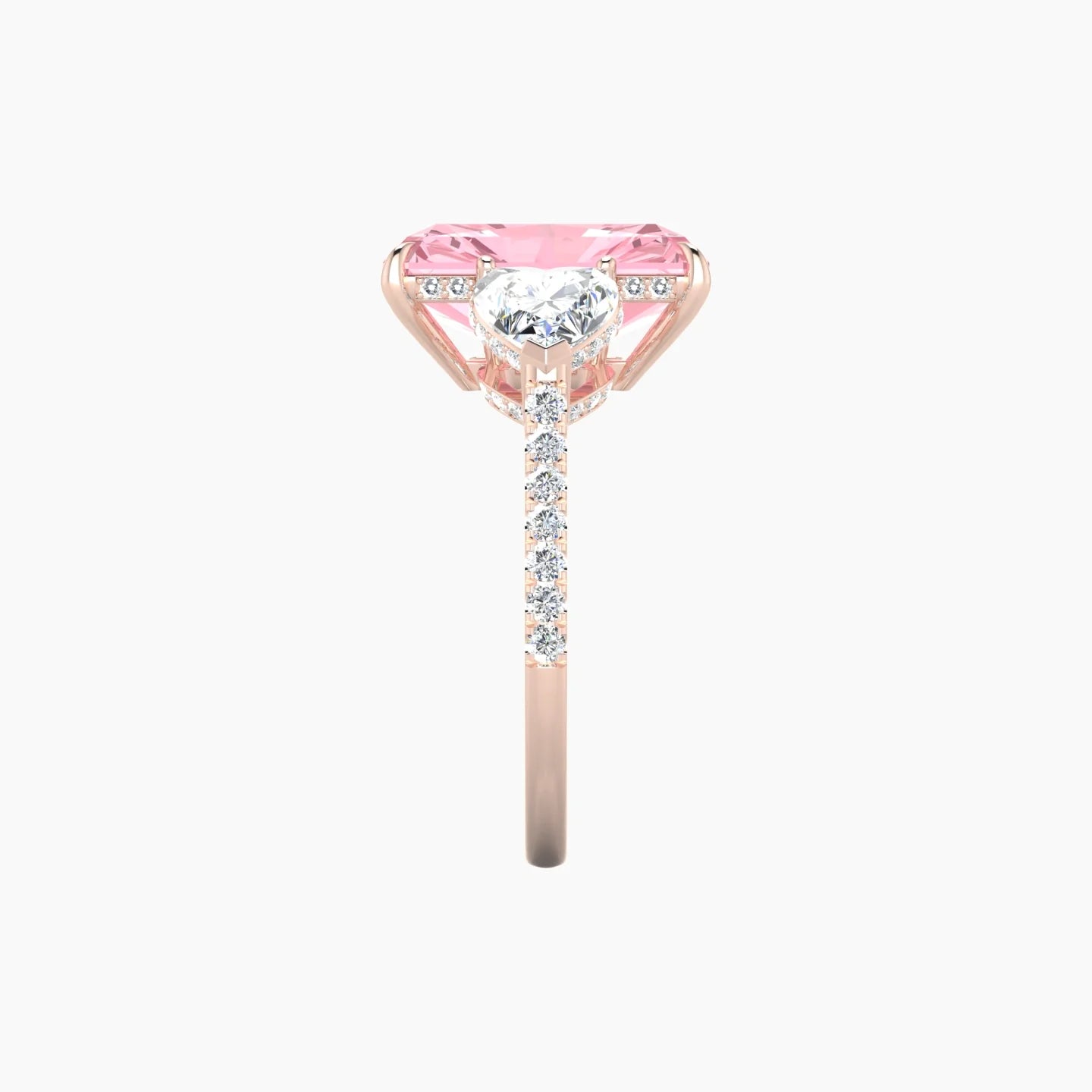 Heart Trilogy with Straight Shank | 18k Rose Gold 5 ct Radiant Cut Ring