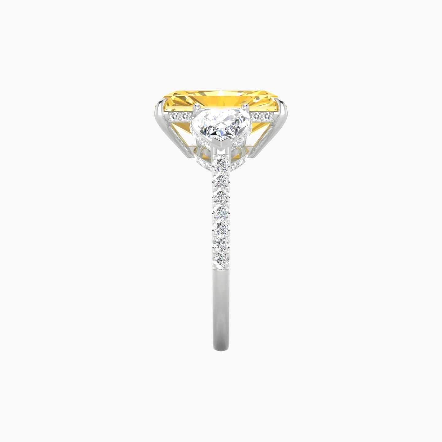Heart Trilogy with Straight Shank | 18k White Gold 5 ct Radiant Cut Ring