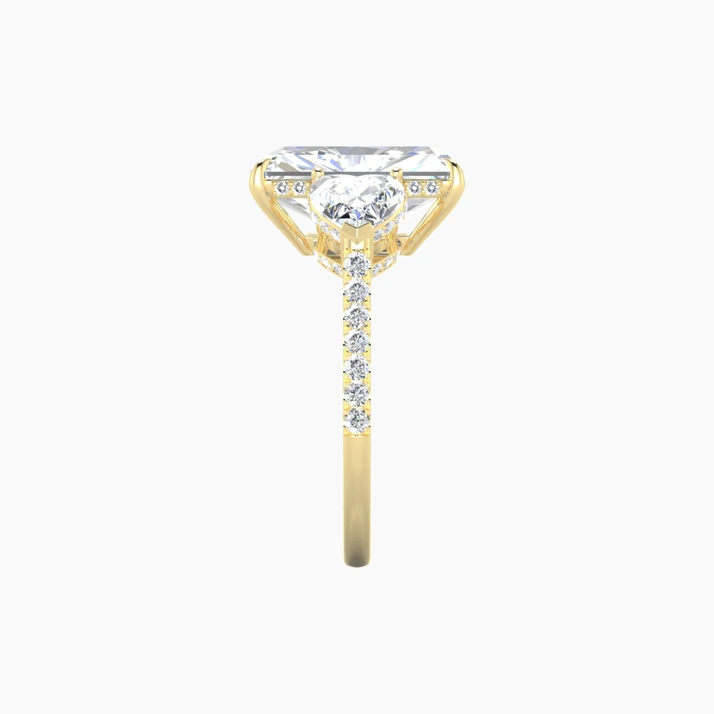 Intricate Heart Trilogy with Straight Shank | 18k Yellow Gold 5 ct Radiant White Lab Diamond Ring