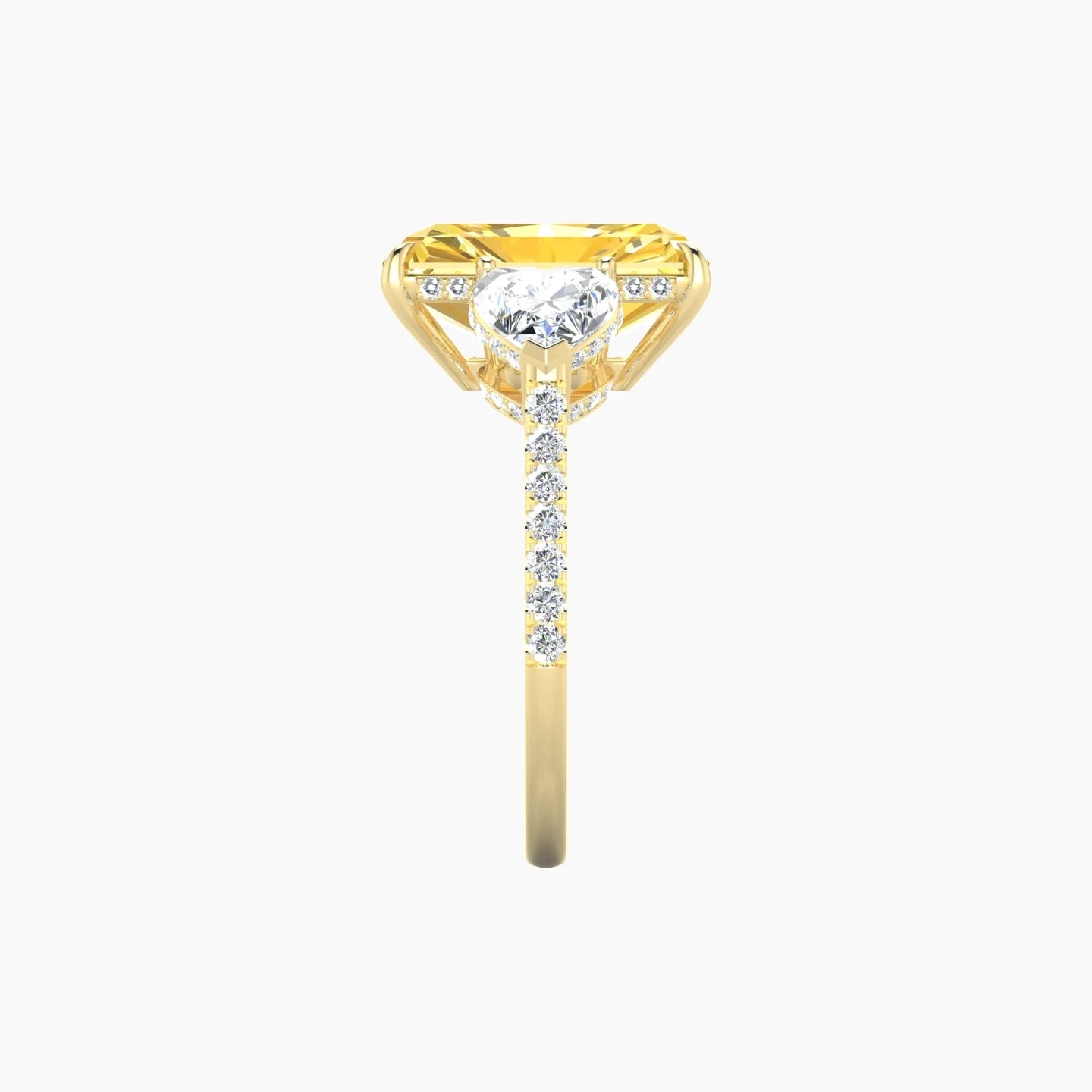 Heart Trilogy with Straight Shank | 18k Yellow Gold 5 ct Radiant Cut Ring