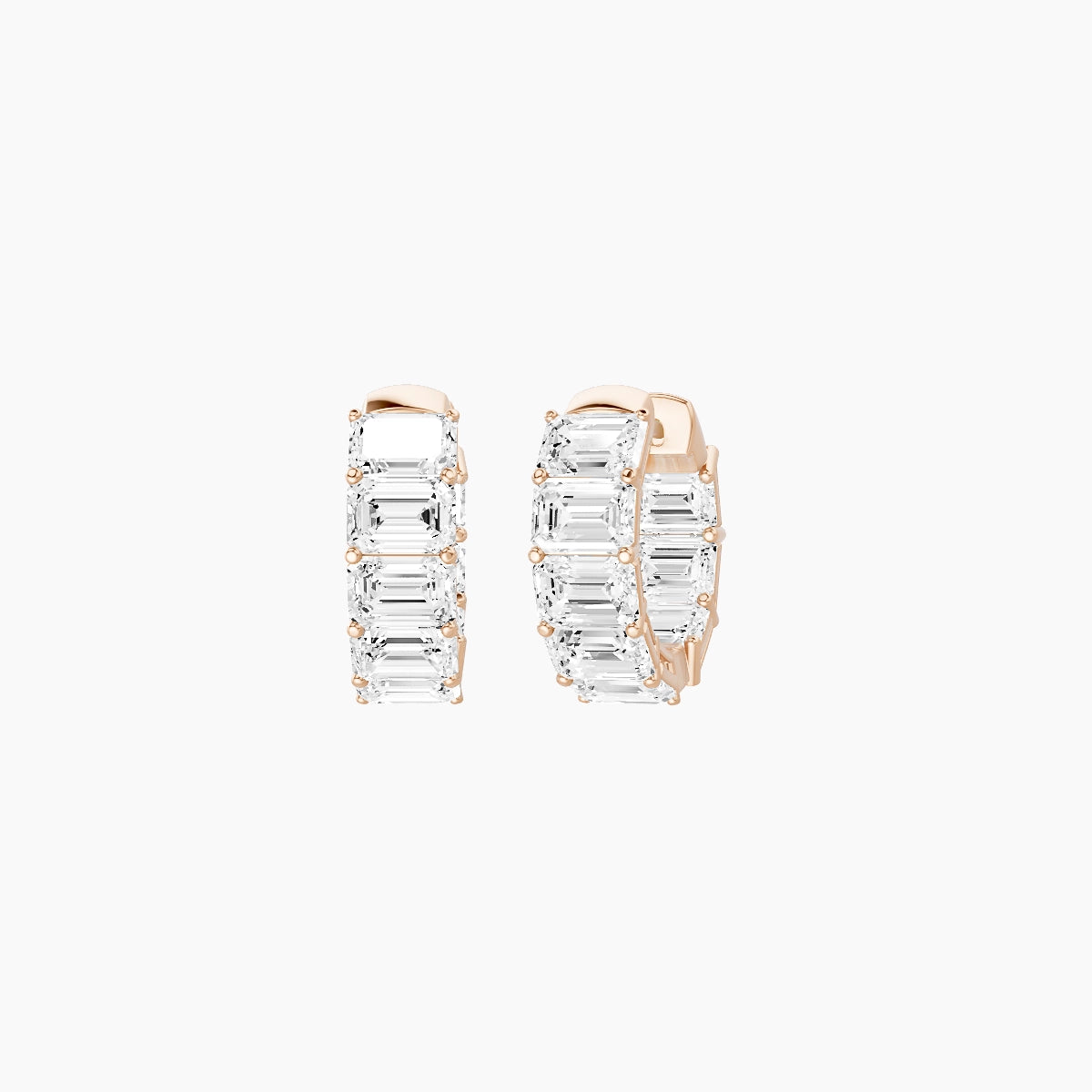 18k Rose Gold 1cm Emerald White Lab Diamond Inside-Out Hoop Earrings | 4.8 ct total