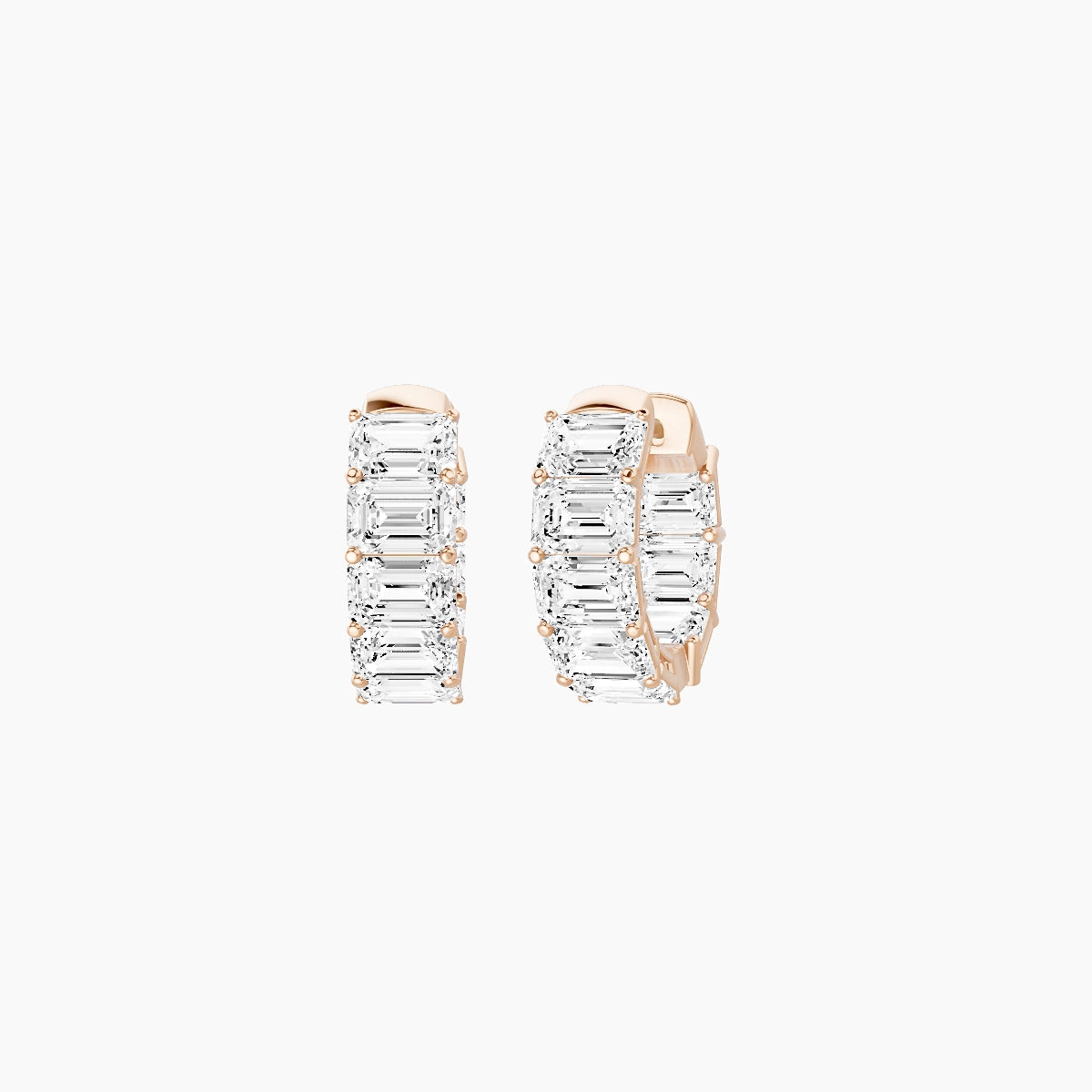 18k Rose Gold 1cm Emerald White Lab Diamond Inside-Out Hoop Earrings | 4.8 ct total
