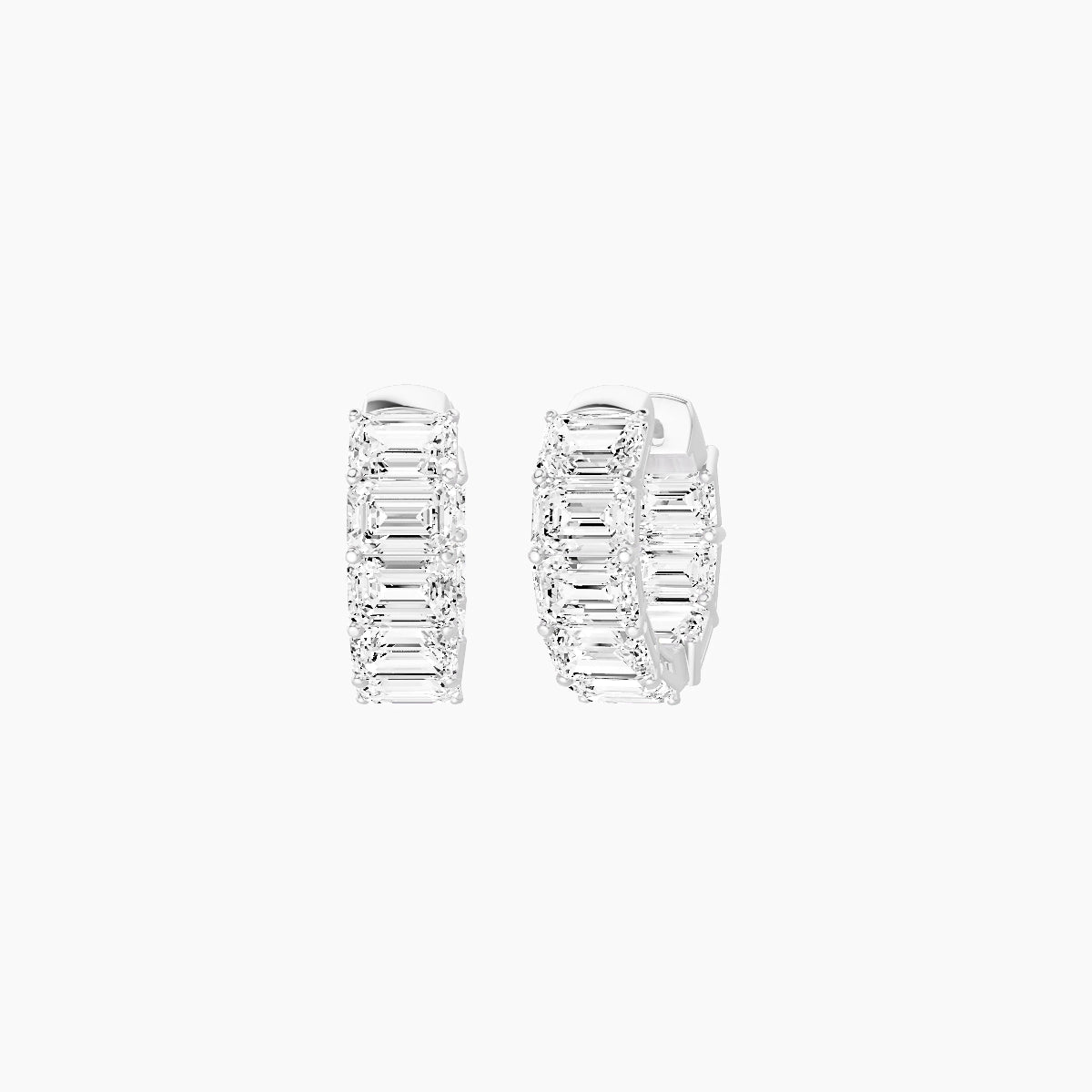 18k White Gold 1cm Emerald White Lab Diamond Inside-Out Hoop Earrings | 4.8 ct total