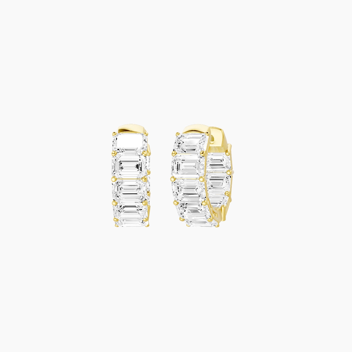 18k Yellow Gold 1cm Emerald White Lab Diamond Inside-Out Hoop Earrings | 4.8 ct total