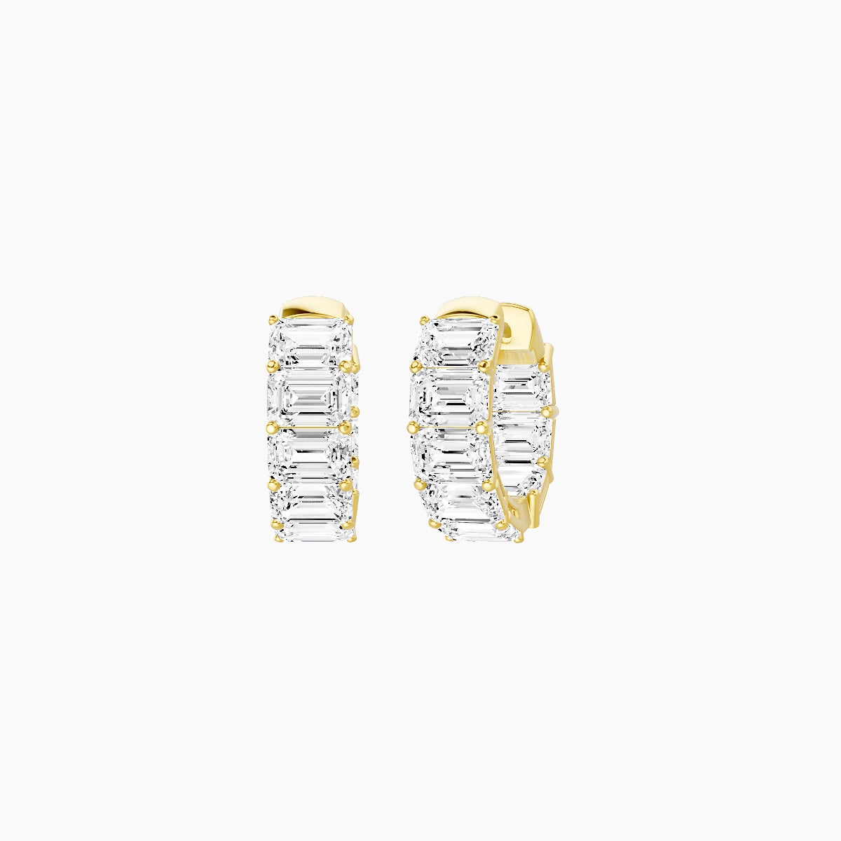 18k Yellow Gold 1cm Emerald White Lab Diamond Inside-Out Hoop Earrings | 4.8 ct total