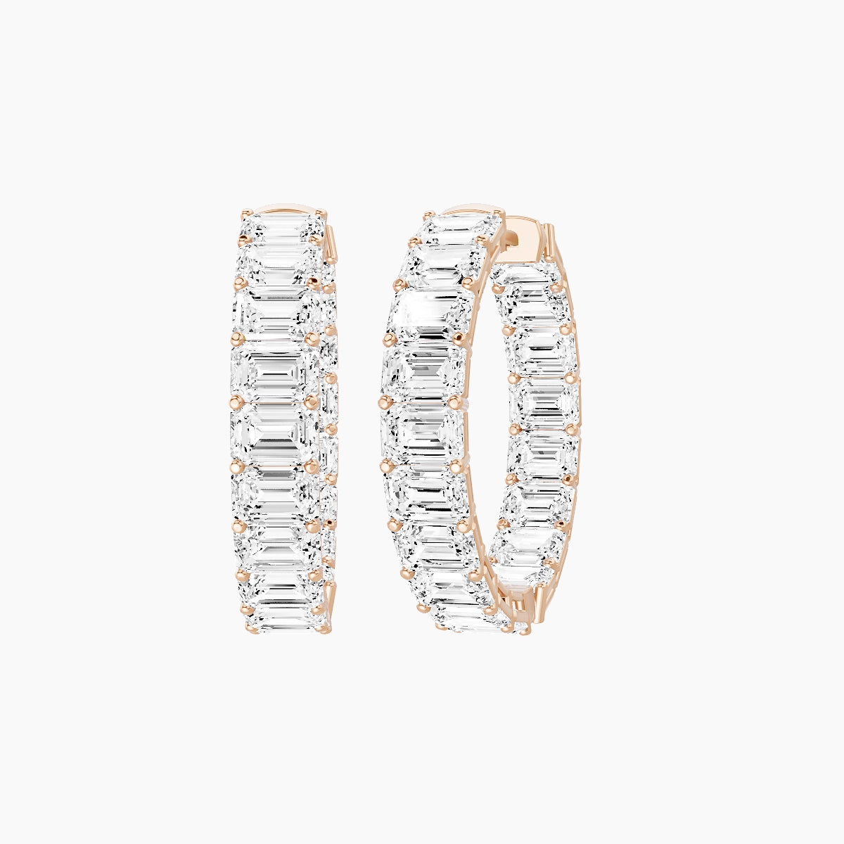18k Rose Gold 2cm Emerald White Lab Diamond Inside-Out Hoop Earrings | 10.8 ct total