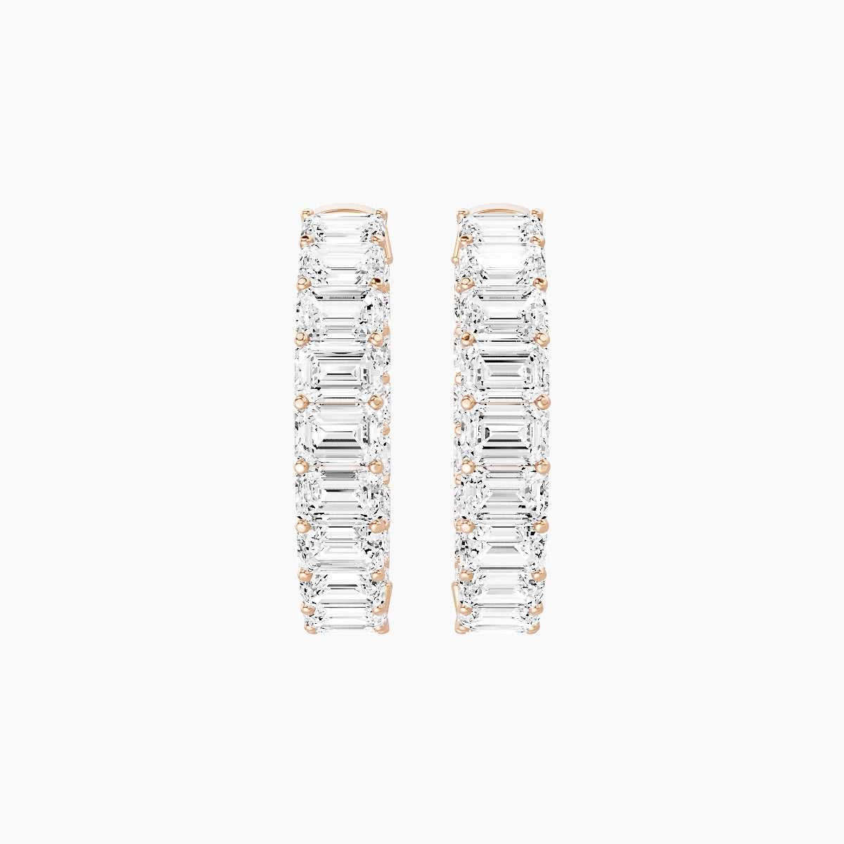 18k Rose Gold 2cm Emerald White Lab Diamond Inside-Out Hoop Earrings | 10.8 ct total