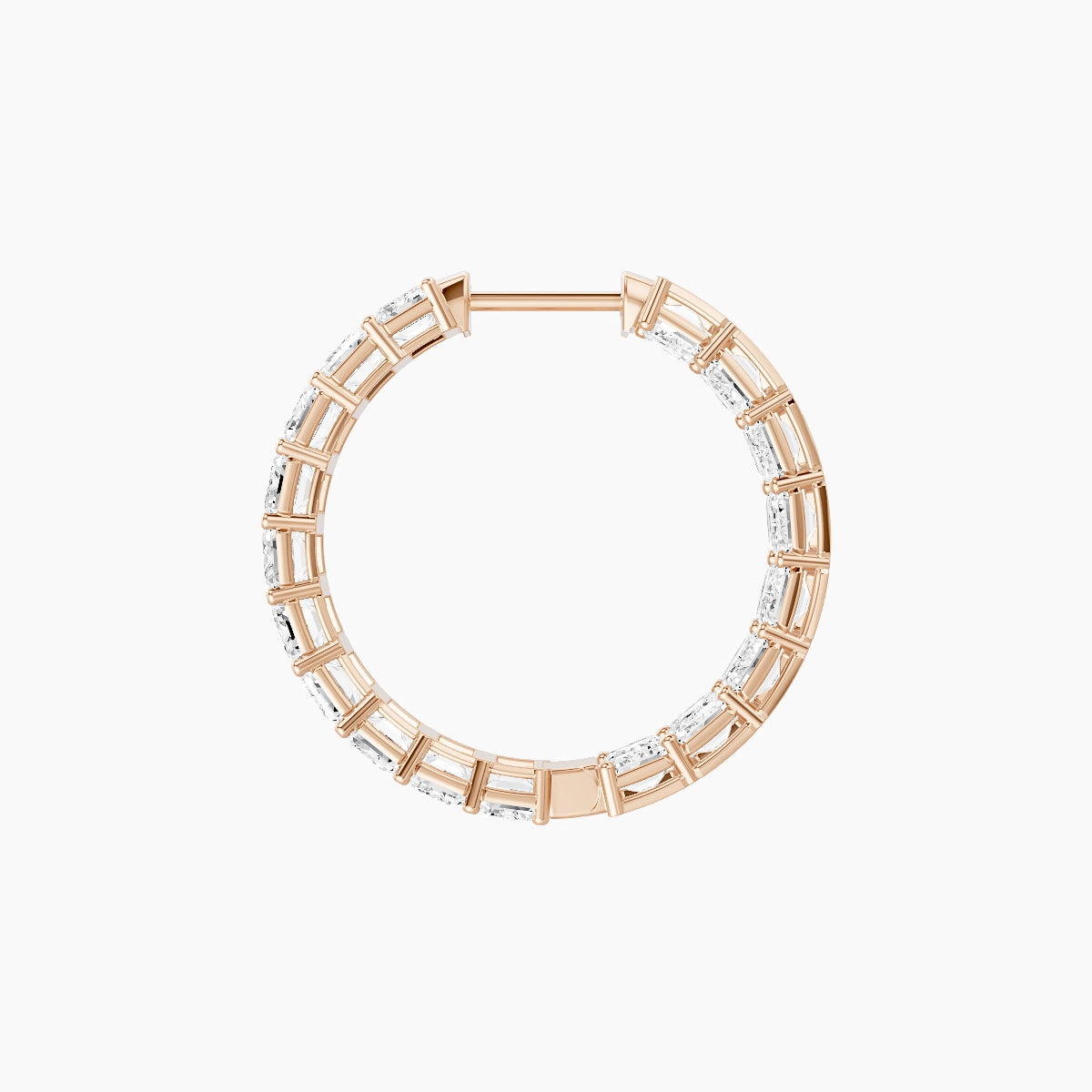 18k Rose Gold 2cm Emerald White Lab Diamond Inside-Out Hoop Earrings | 10.8 ct total