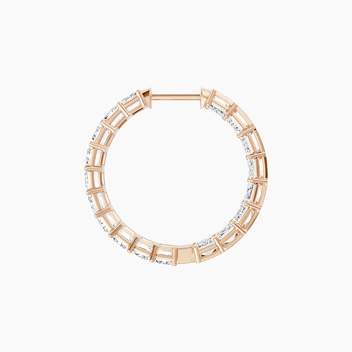 18k Rose Gold 2cm Emerald White Lab Diamond Inside-Out Hoop Earrings | 10.8 ct total