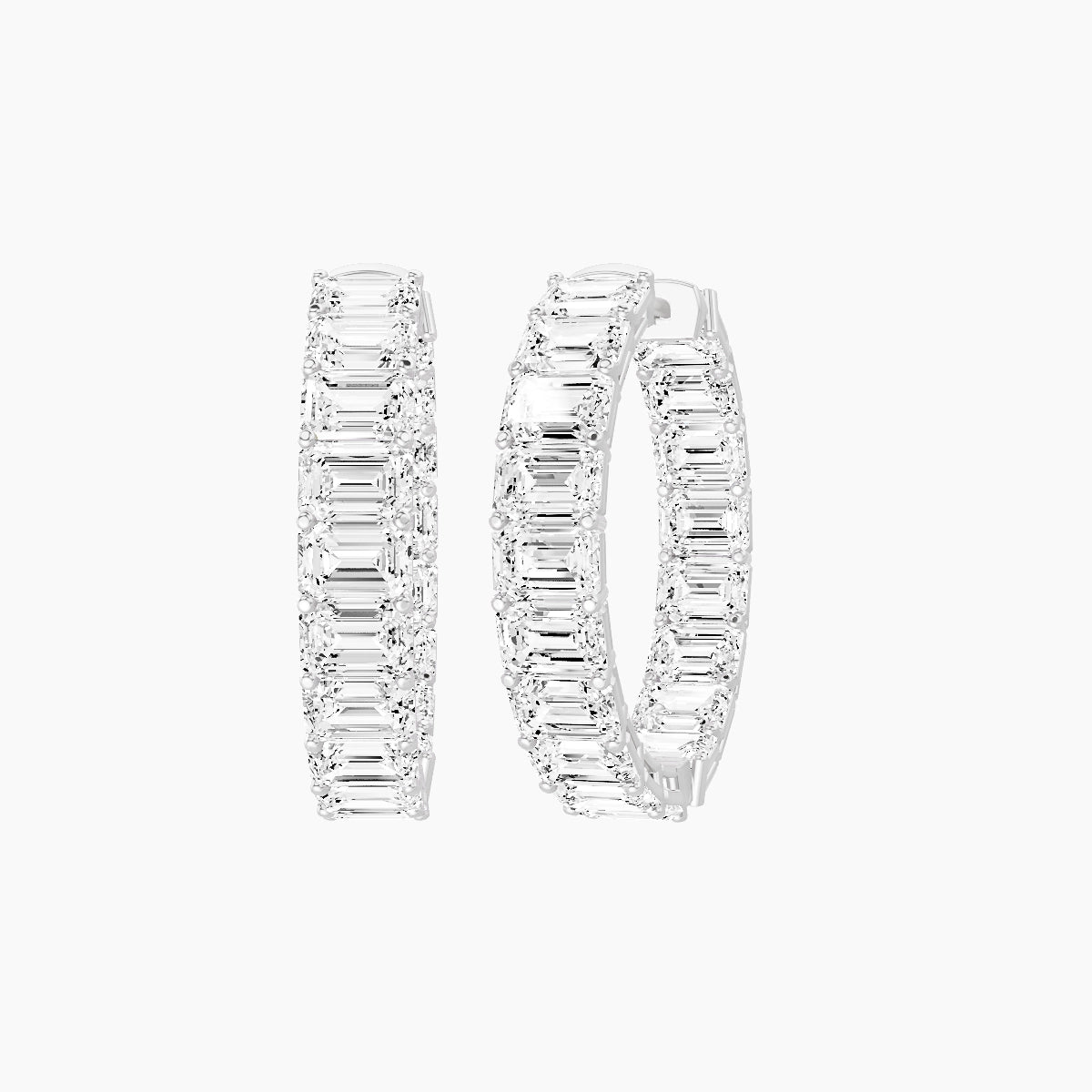 18k White Gold 2cm Emerald White Lab Diamond Inside-Out Hoop Earrings | 10.8 ct total