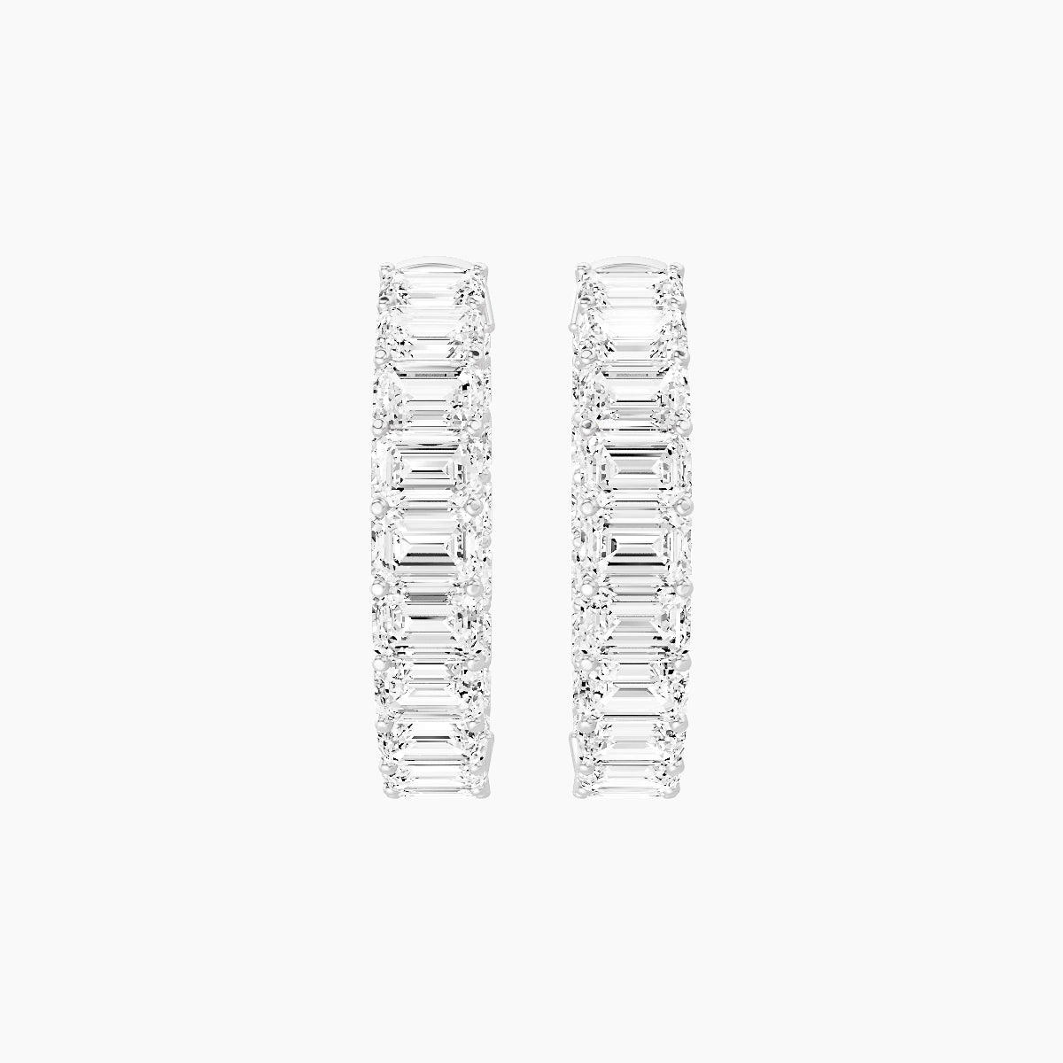 18k White Gold 2cm Emerald White Lab Diamond Inside-Out Hoop Earrings | 10.8 ct total