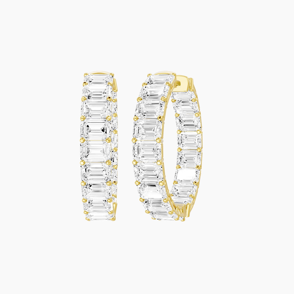 18k Yellow Gold 2cm Emerald White Lab Diamond Inside-Out Hoop Earrings | 10.8 ct total