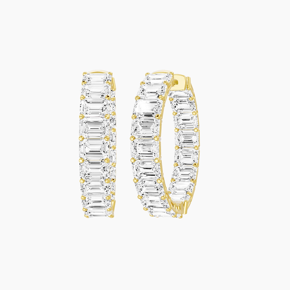 18k Yellow Gold 2cm Emerald White Lab Diamond Inside-Out Hoop Earrings | 10.8 ct total