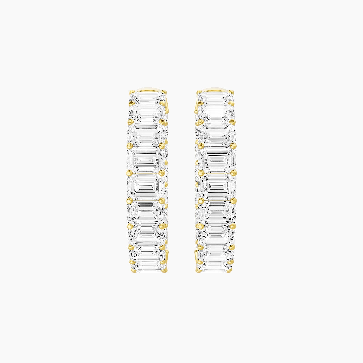 18k Yellow Gold 2cm Emerald White Lab Diamond Inside-Out Hoop Earrings | 10.8 ct total