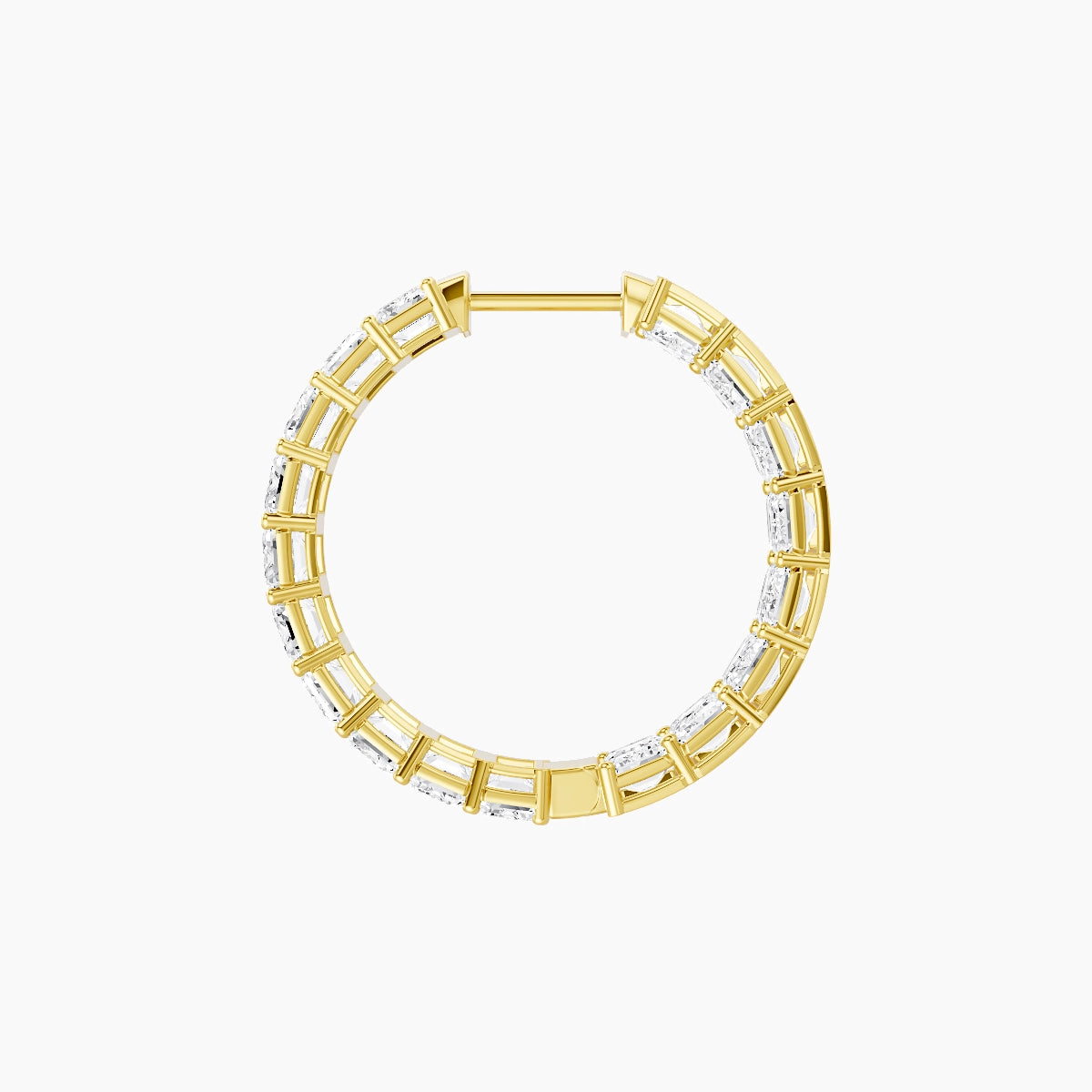 18k Yellow Gold 2cm Emerald White Lab Diamond Inside-Out Hoop Earrings | 10.8 ct total