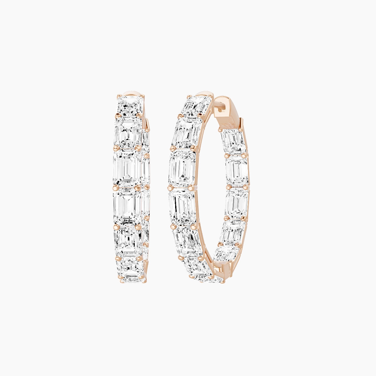 18k Rose Gold 2cm Emerald White Lab Diamond Inside-Out Hoop Earrings | 7.2 ct total