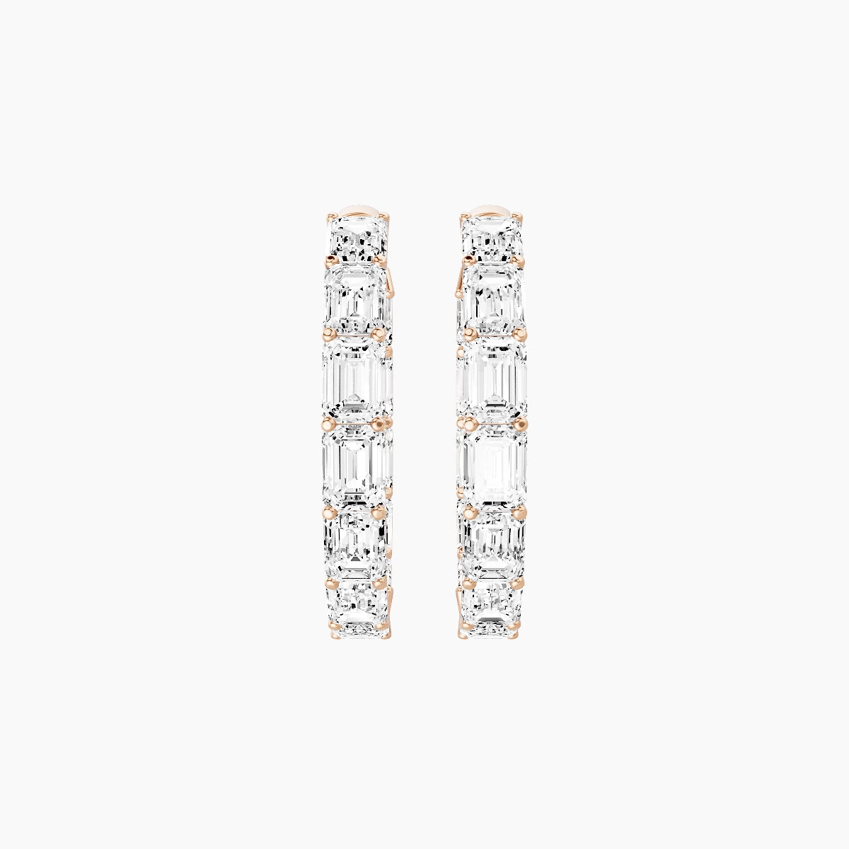 18k Rose Gold 2cm Emerald White Lab Diamond Inside-Out Hoop Earrings | 7.2 ct total