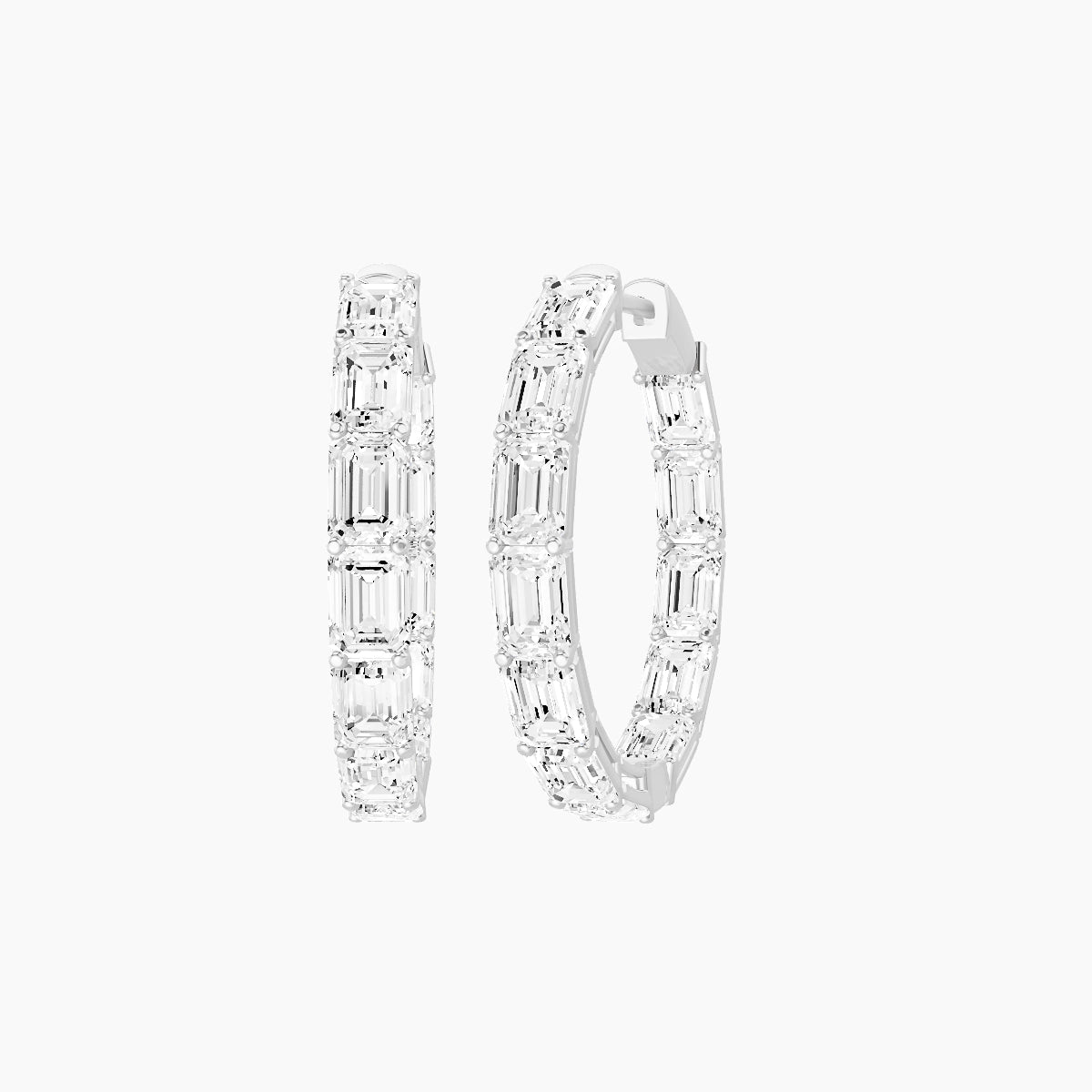 18k White Gold 2cm Emerald White Lab Diamond Inside-Out Hoop Earrings | 7.2 ct total