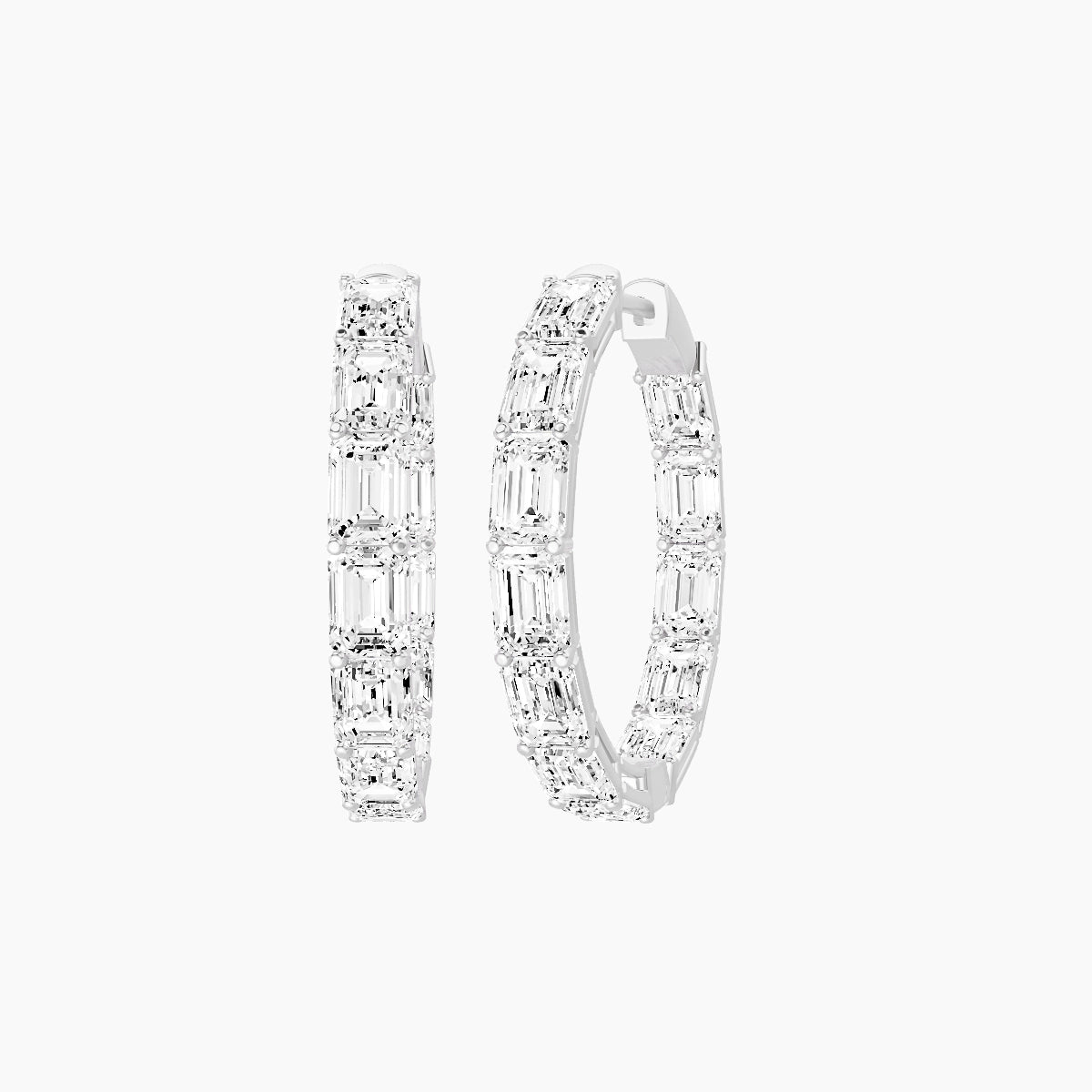 18k White Gold 2cm Emerald White Lab Diamond Inside-Out Hoop Earrings | 7.2 ct total