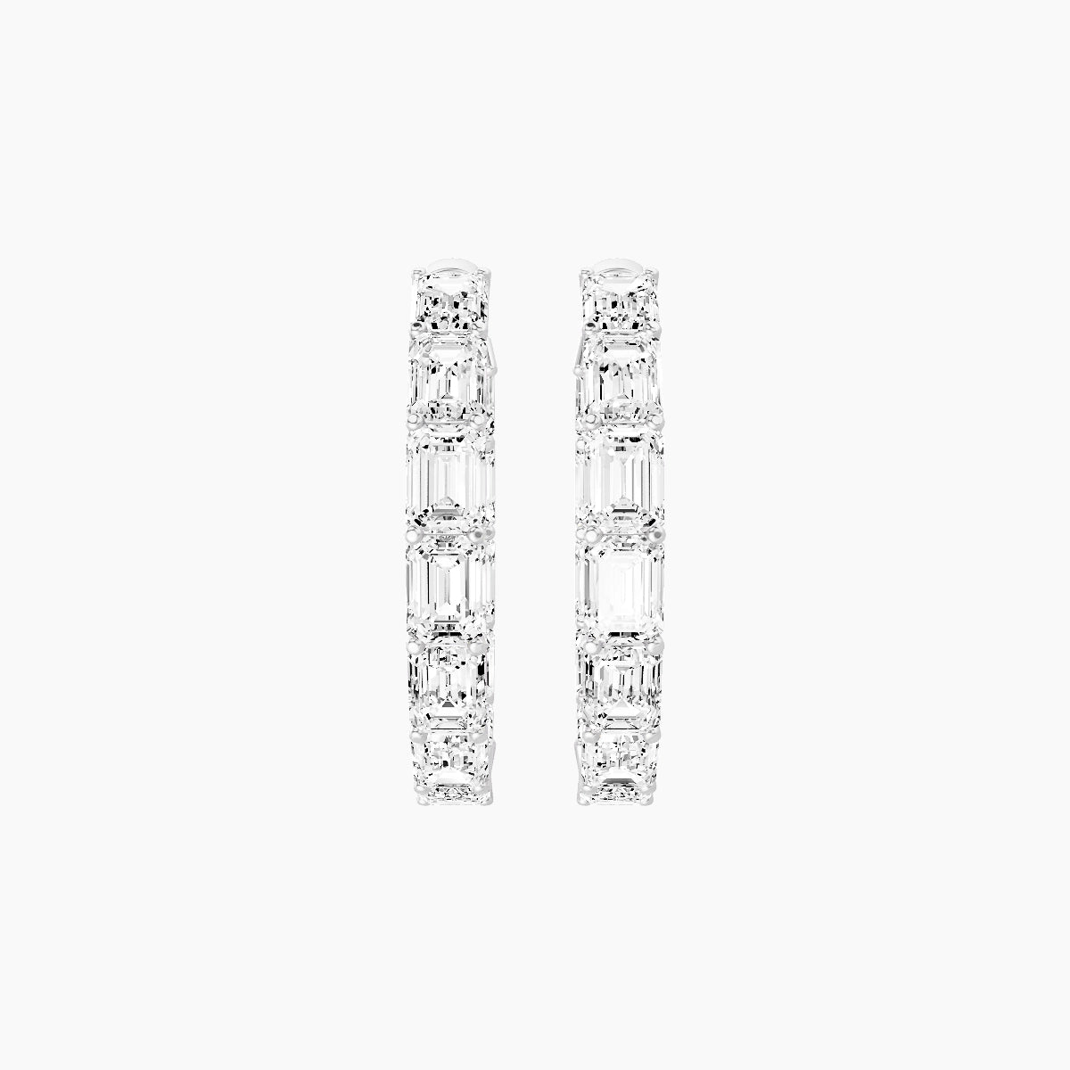 18k White Gold 2cm Emerald White Lab Diamond Inside-Out Hoop Earrings | 7.2 ct total