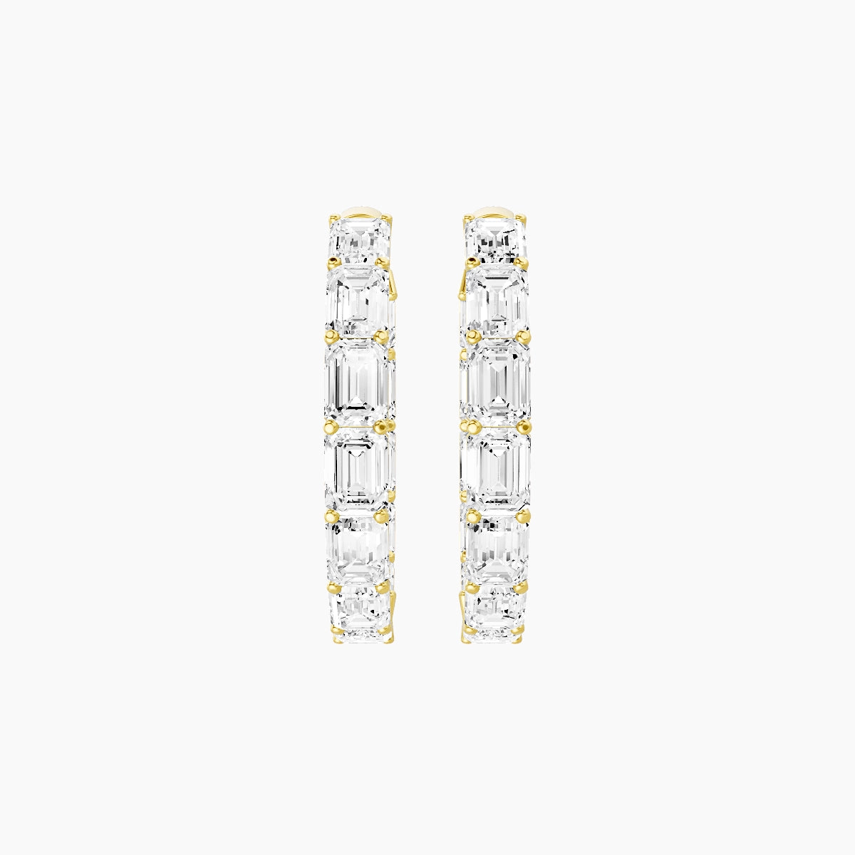 18k Yellow Gold 2cm Emerald White Lab Diamond Inside-Out Hoop Earrings | 7.2 ct total