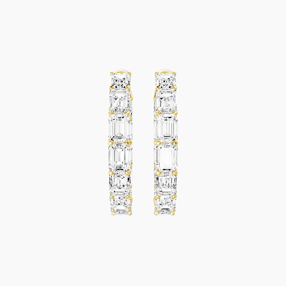 18k Yellow Gold 2cm Emerald White Lab Diamond Inside-Out Hoop Earrings | 7.2 ct total