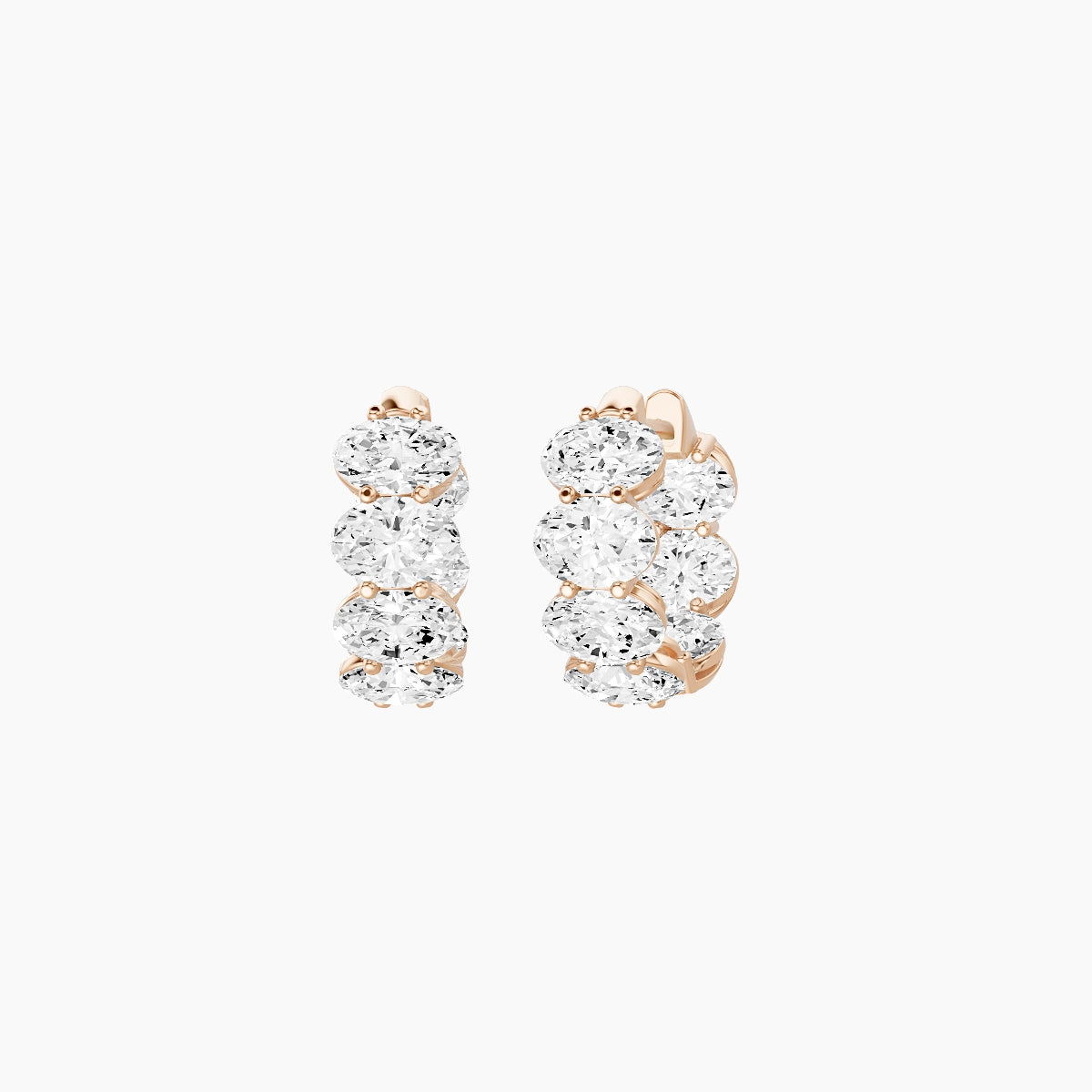 18k Rose Gold 1cm Oval White Lab Diamond Inside-Out Hoop Earrings | 4.2 ct total