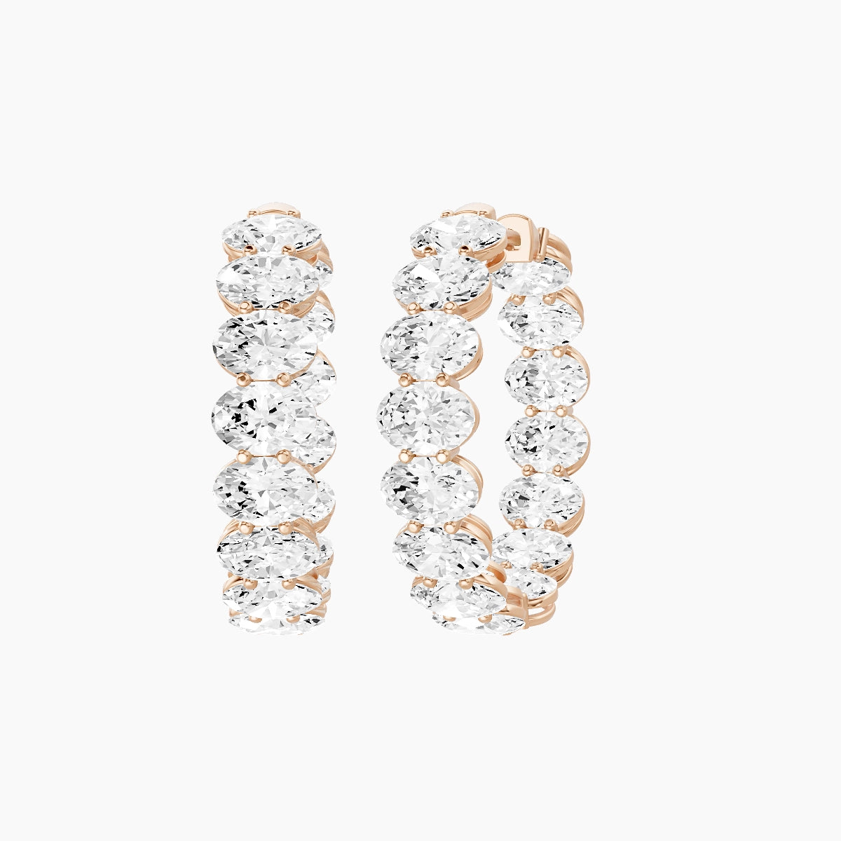 18k Rose Gold 2cm Oval White Lab Diamond Inside-Out Hoop Earrings | 9 ct total
