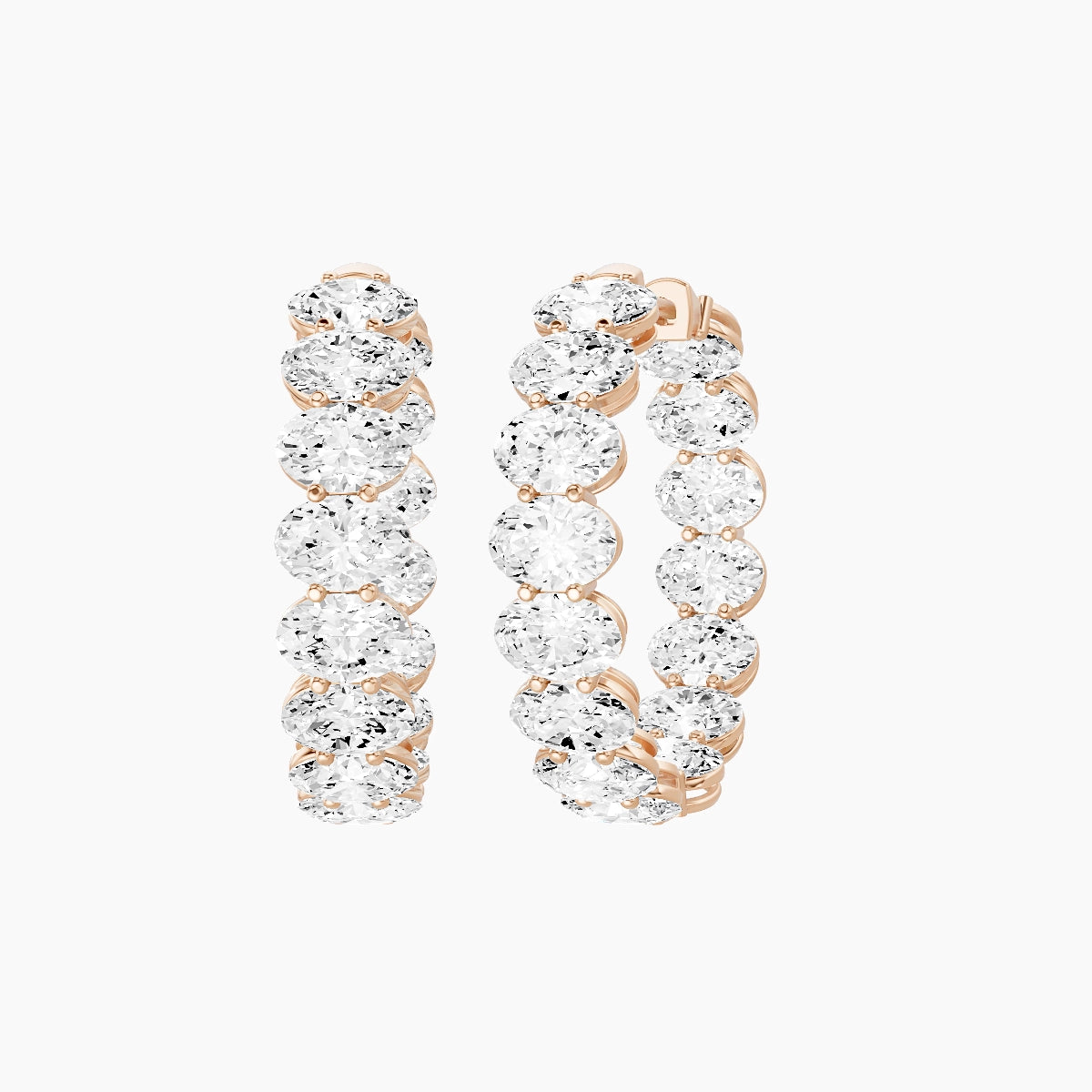 18k Rose Gold 2cm Oval White Lab Diamond Inside-Out Hoop Earrings | 9 ct total