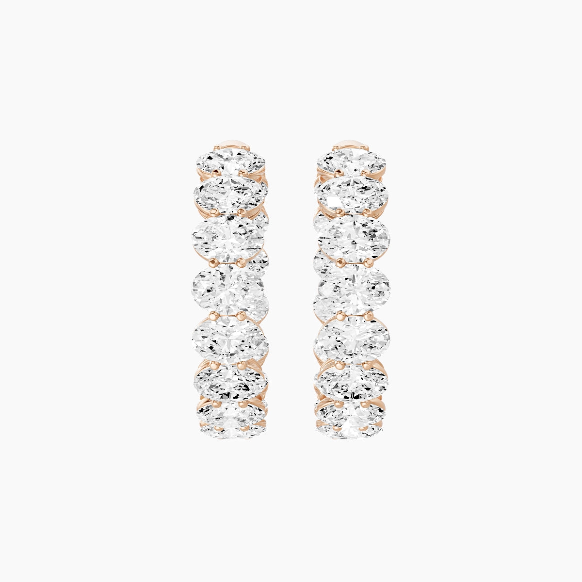 18k Rose Gold 2cm Oval White Lab Diamond Inside-Out Hoop Earrings | 9 ct total