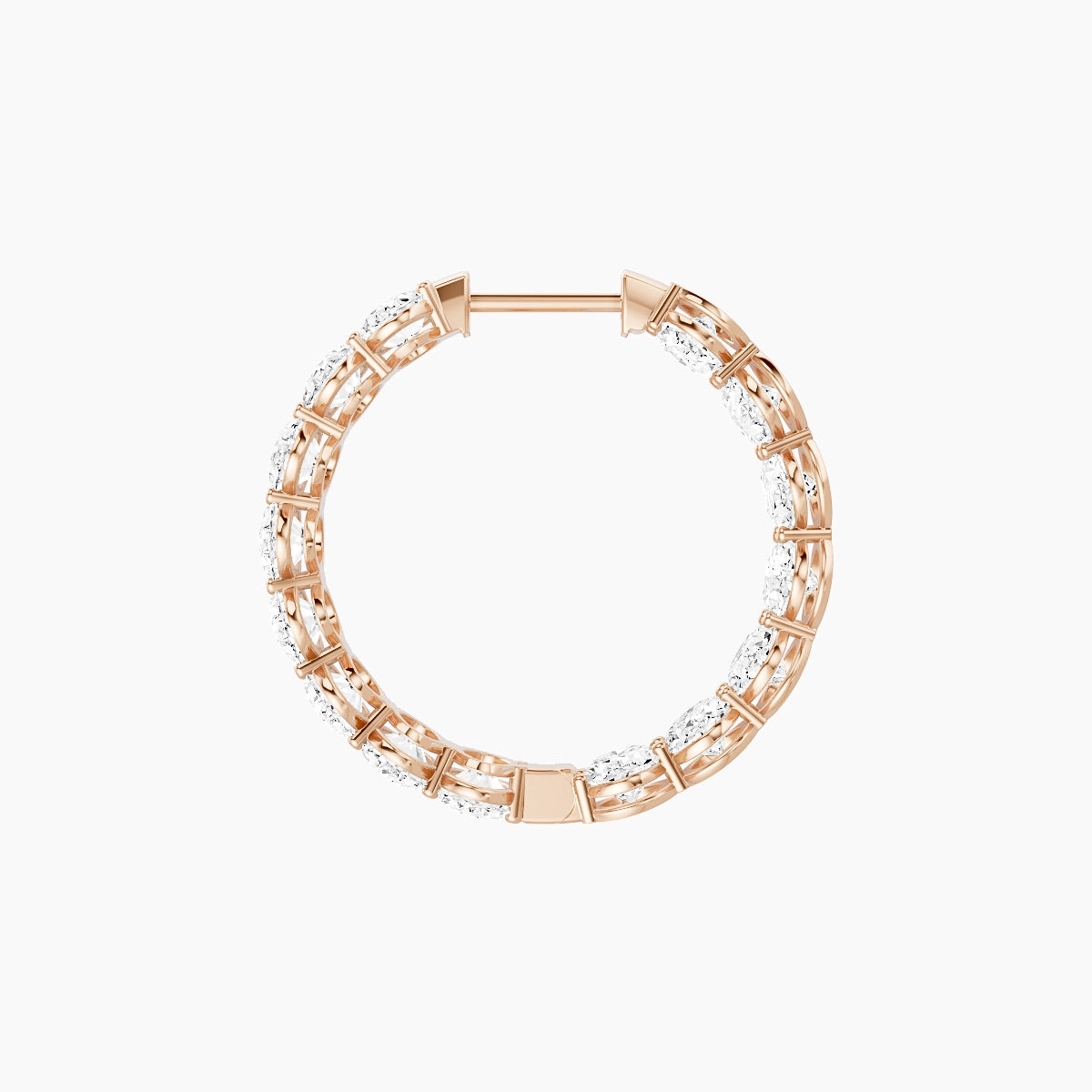 18k Rose Gold 2cm Oval White Lab Diamond Inside-Out Hoop Earrings | 9 ct total