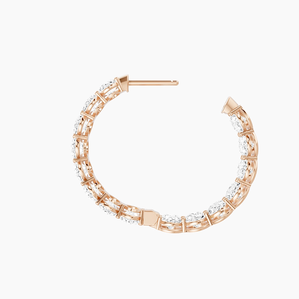 18k Rose Gold 2cm Oval White Lab Diamond Inside-Out Hoop Earrings | 9 ct total