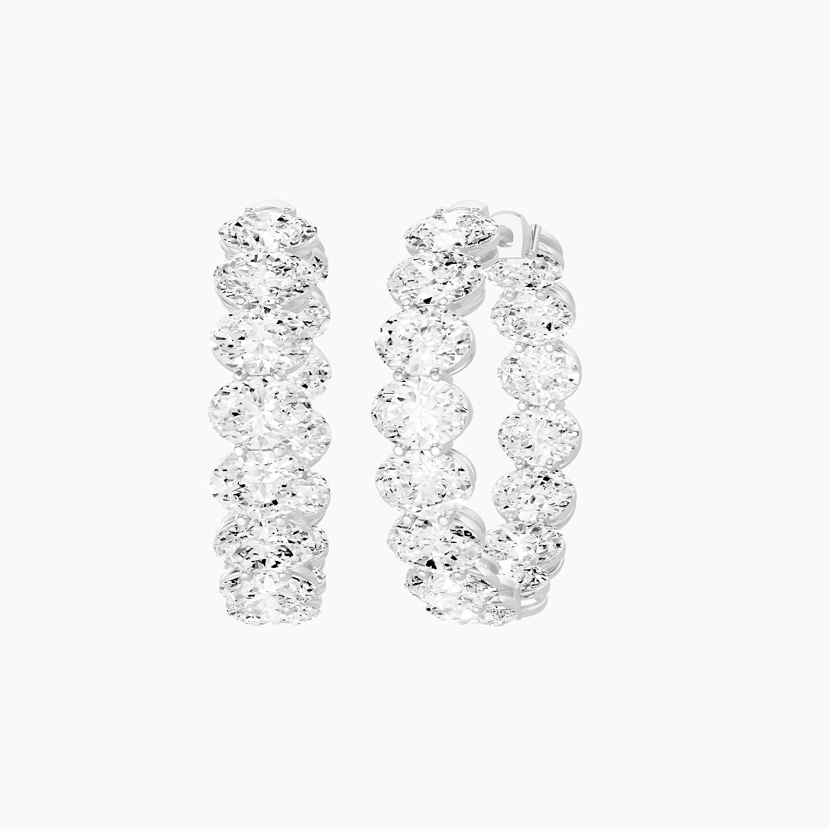 18k White Gold 2cm Oval White Lab Diamond Inside-Out Hoop Earrings | 9 ct total