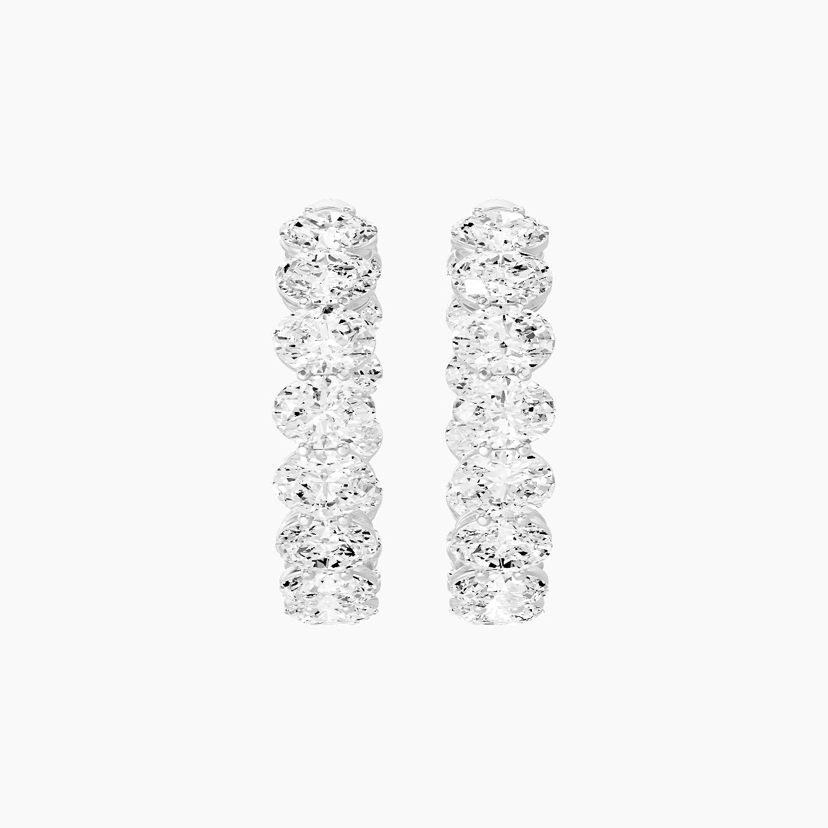 18k White Gold 2cm Oval White Lab Diamond Inside-Out Hoop Earrings | 9 ct total