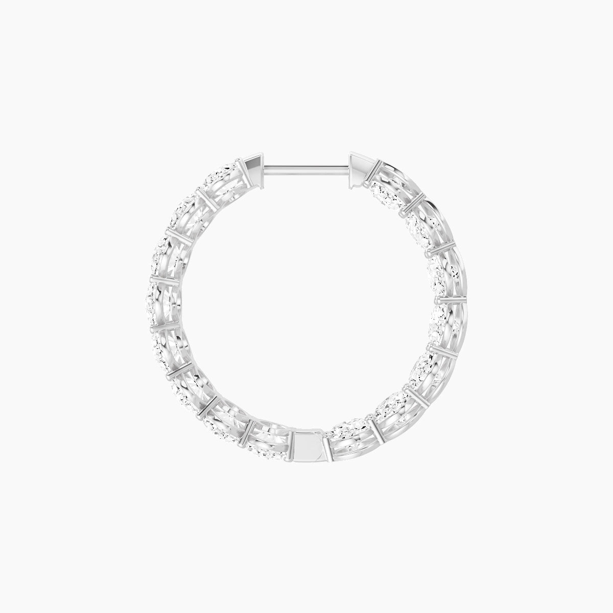 18k White Gold 2cm Oval White Lab Diamond Inside-Out Hoop Earrings | 9 ct total