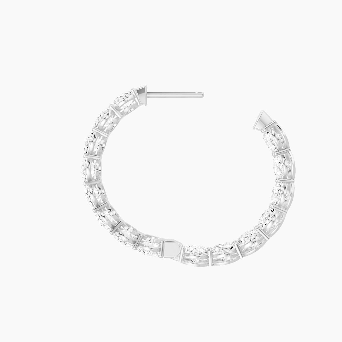 18k White Gold 2cm Oval White Lab Diamond Inside-Out Hoop Earrings | 9 ct total