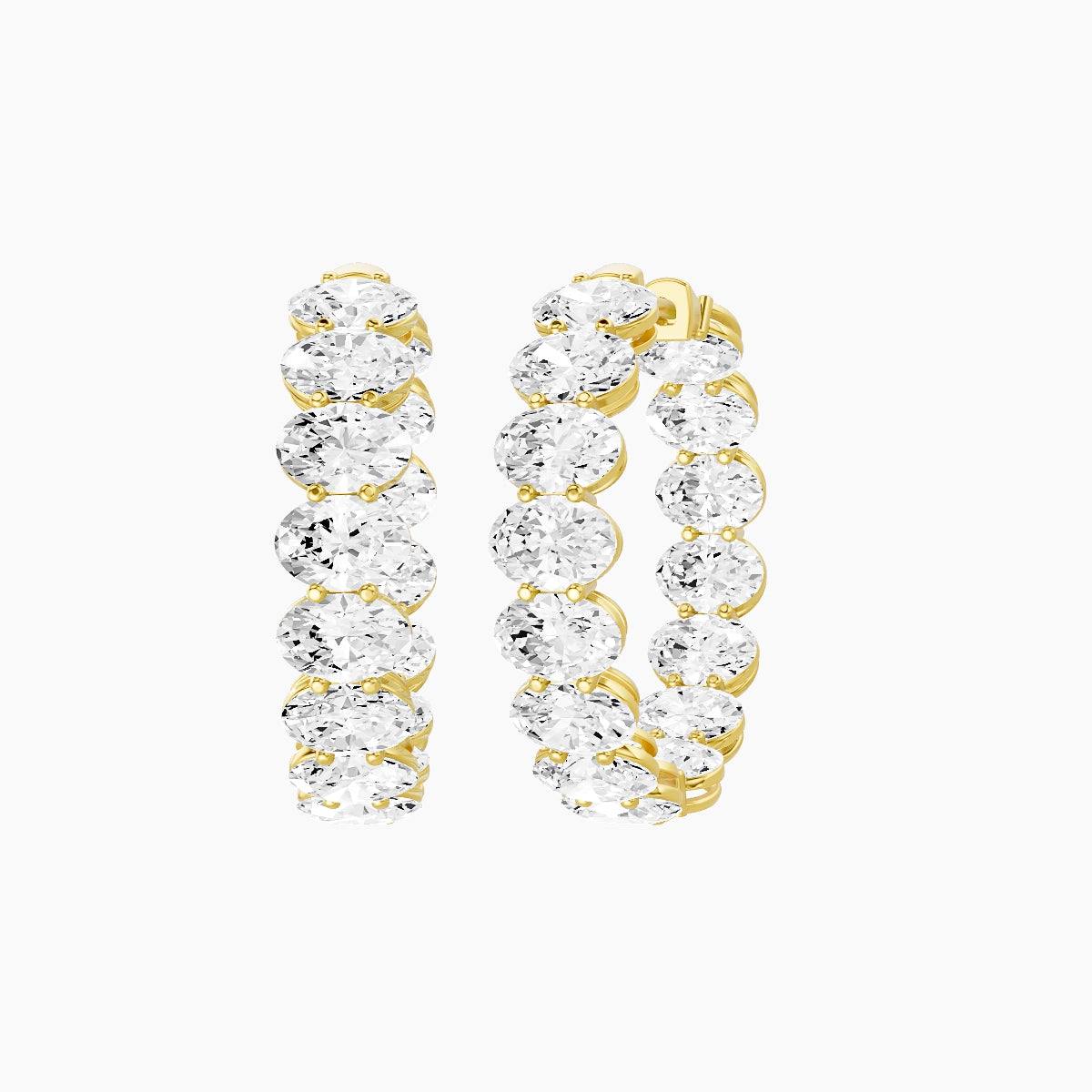 18k Yellow Gold 2cm Oval White Lab Diamond Inside-Out Hoop Earrings | 9 ct total