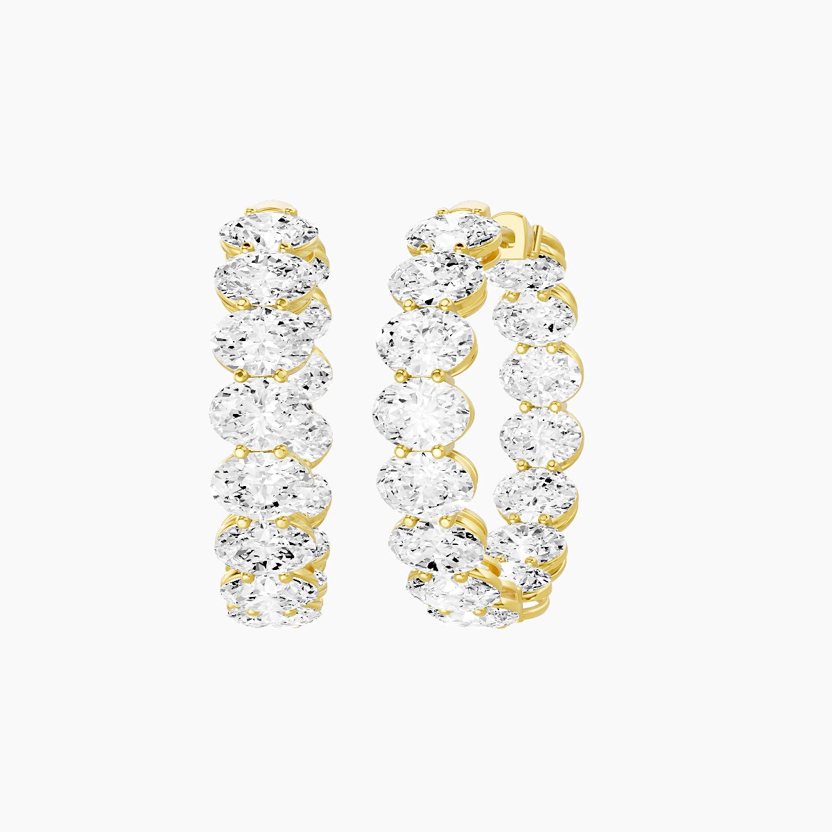 18k Yellow Gold 2cm Oval White Lab Diamond Inside-Out Hoop Earrings | 9 ct total