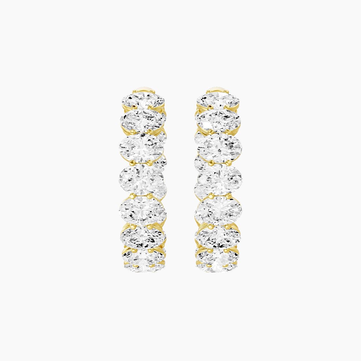 18k Yellow Gold 2cm Oval White Lab Diamond Inside-Out Hoop Earrings | 9 ct total