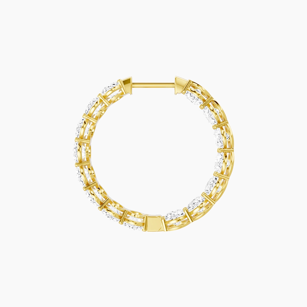 18k Yellow Gold 2cm Oval White Lab Diamond Inside-Out Hoop Earrings | 9 ct total