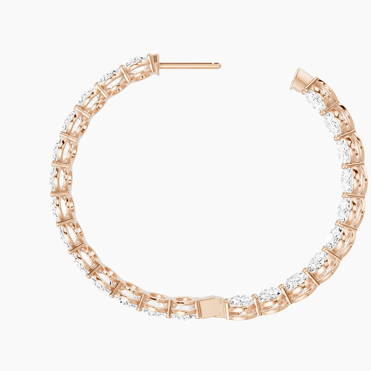 18k Rose Gold 3cm Oval White Lab Diamond Inside-Out Hoop Earrings | 13.8 ct total