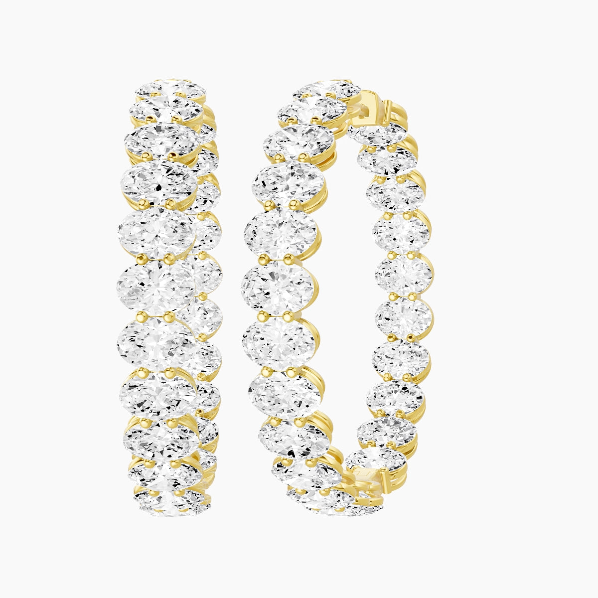 18k Yellow Gold 3cm Oval White Lab Diamond Inside-Out Hoop Earrings | 13.8 ct total