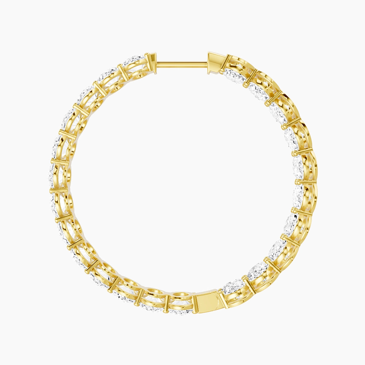 18k Yellow Gold 3cm Oval White Lab Diamond Inside-Out Hoop Earrings | 13.8 ct total