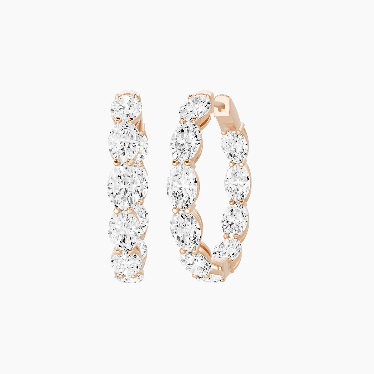 18k Rose Gold 2cm Oval White Lab Diamond Inside-Out Hoop Earrings | 6 ct total