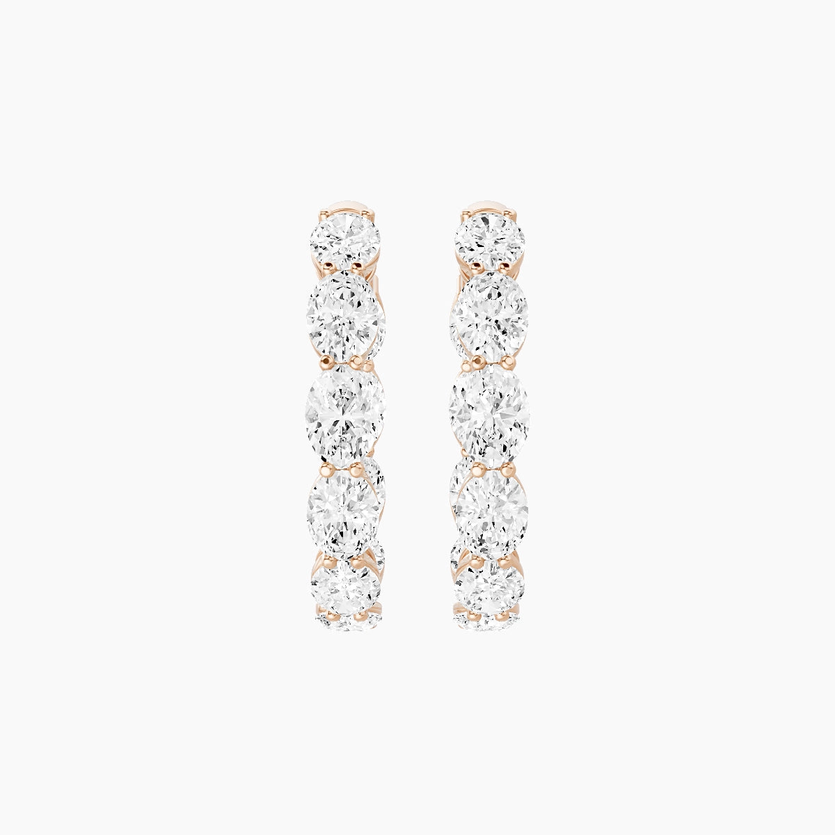 18k Rose Gold 2cm Oval White Lab Diamond Inside-Out Hoop Earrings | 6 ct total