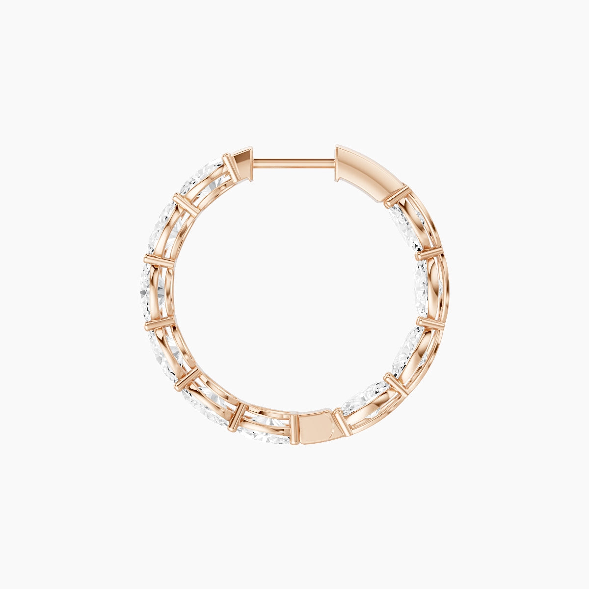 18k Rose Gold 2cm Oval White Lab Diamond Inside-Out Hoop Earrings | 6 ct total