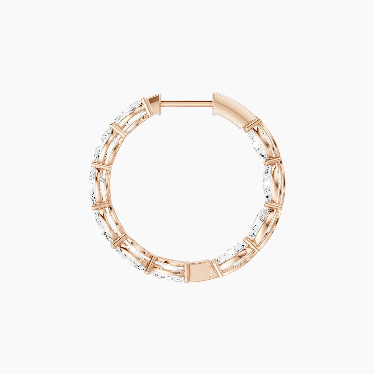 18k Rose Gold 2cm Oval White Lab Diamond Inside-Out Hoop Earrings | 6 ct total