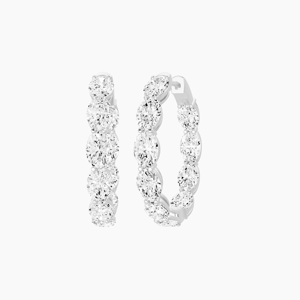 18k White Gold 2cm Oval White Lab Diamond Inside-Out Hoop Earrings | 6 ct total