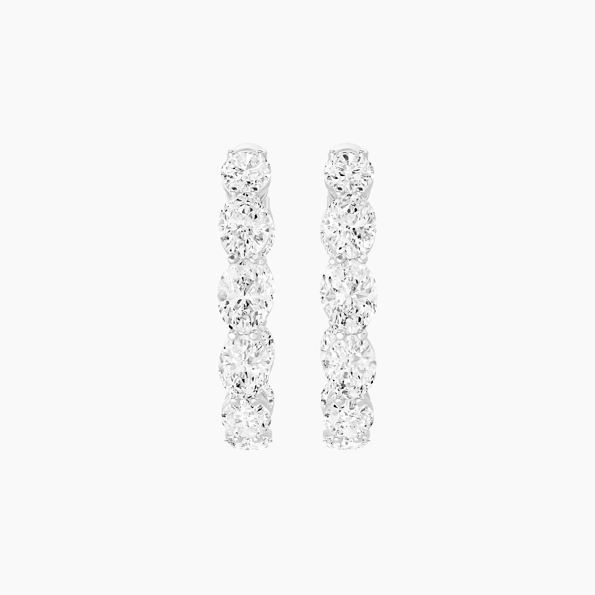 18k White Gold 2cm Oval White Lab Diamond Inside-Out Hoop Earrings | 6 ct total