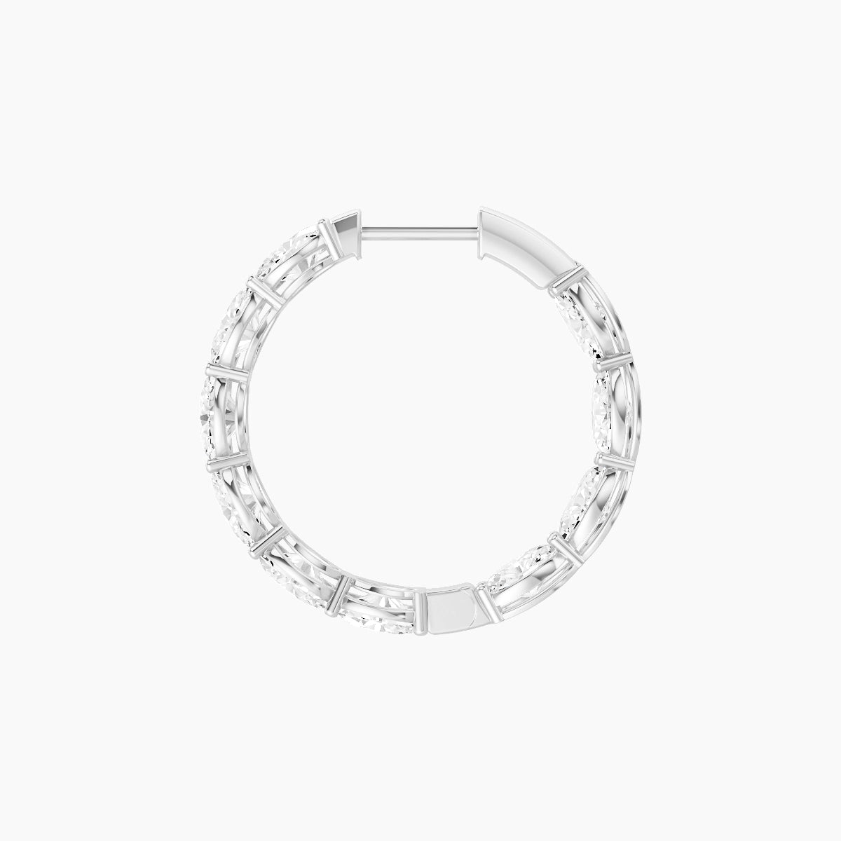 18k White Gold 2cm Oval White Lab Diamond Inside-Out Hoop Earrings | 6 ct total
